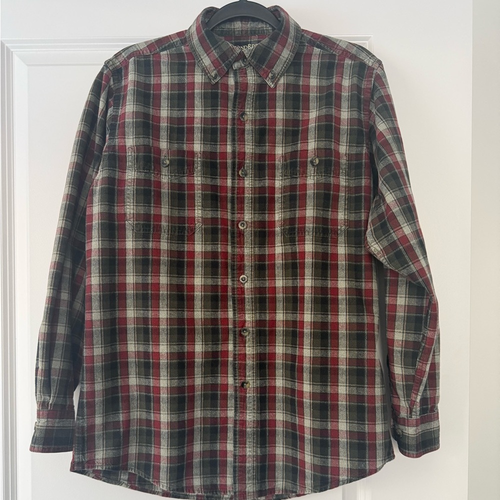 Men's Plaid Button-Down Shirt - Red, Black, and White